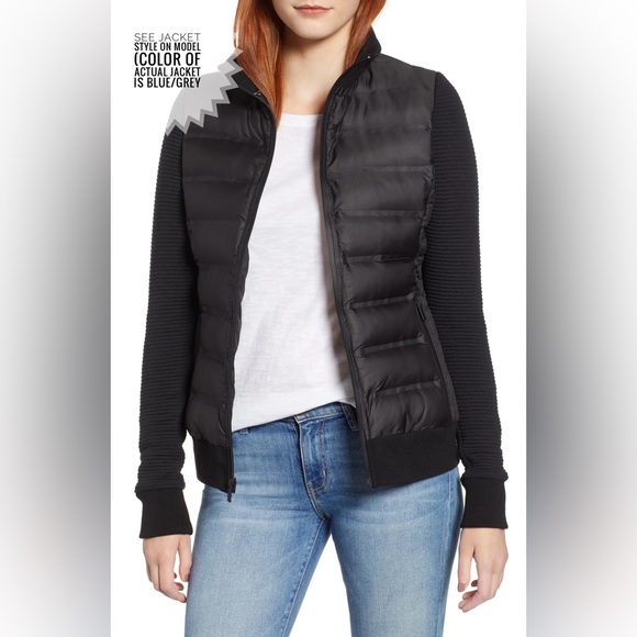 Marc New York Blue/Grey Puffer Mixed Media Jacket with Knit Sleeves 🧥 - Picture 2 of 15